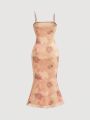 SHEIN MOD Women'S Floral Print Ruffle Hem Cami Dress