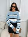 SHEIN Essnce Striped Pattern Drop Shoulder Sweater