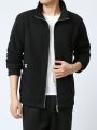 Men Letter Patched Detail Thermal Lined Zip Up Thermal Jacket