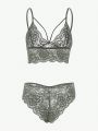 Floral Lace Scallop Trim Lingerie Set