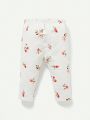 Cozy Cub Newborn Baby Girls' Flower Patterned Ruffle Hem Long Sleeve Top And Slim Fit Pants Set