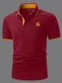 Men Horse Print Contrast Trim Polo Shirt