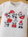 SHEIN Kids QTFun Boys' Comfortable And Versatile T-shirt With Panda & Heart Print