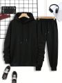 Men's Plus Size Monochrome Hoodie And Sweatpants Set