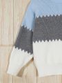 SHEIN Kids EVRYDAY Girls' Color-block Stand Collar Sweater