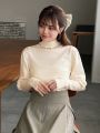 FRIFUL Beaded Turtleneck Sweater With Leg-of-mutton Sleeve