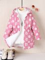 SHEIN Kids HYPEME Young Girl Floral Print Teddy Lined Hooded Winter Coat Without Sweater