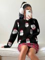 SHEIN Qutie Women's Christmas Santa Claus Pattern Round Neck Sweater