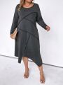 SHEIN LUNE Women'S Plus Size Round Neck Asymmetrical Hemline Dress