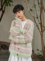 FRIFUL Women's Plush Color Block Striped Cardigan