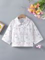 Big Girls' Short Loose Fit Smile Printed Shirt With All-over Print