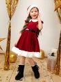 SHEIN Kids CHARMNG Young Girl 1pc Contrast Collar Bow Back Dress