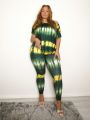 SHEIN SXY Plus Size Tie-Dyed Bodycon Two Piece Set