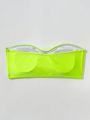 SHEIN Swim Basics Women'S Fluorescent Green Bandeau Bikini Top With Ruched Detail