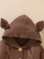 Baby Girl Cable Knit 3D Ear Patched Hooded Cardigan