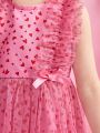 SHEIN Kids CHARMNG Toddler Girls' New Summer Sleeveless Dress Lovely Princess Dress With Heart Pattern