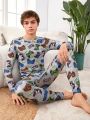 SHEIN Teenage Boys' Casual & Comfortable Gamepad Patterned Long Sleeve Pyjamas Set With Long Pants