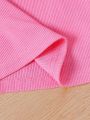 SHEIN Kids FANZEY Toddler Girls' Comfortable Knit Double-Layered Ruffle Sleeve Round Neck T-Shirt 3pcs/Set