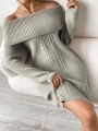 SHEIN Frenchy Foldover Off Shoulder Cable Knit Sweater Dress