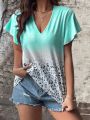 Women's Animal Print Ruffle Short Sleeve T-Shirt