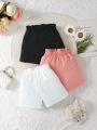 SHEIN Kids EVRYDAY Girls' Solid Color Paper Bag Waist Shorts