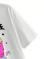 LM Estudio Loose-Fit Round Neck Alphabet Printed Women'S Half Sleeve Long T-Shirt
