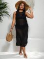 SHEIN Swim BohoFeel Plus Size Sleeveless Side Split Long Vest Cover Up