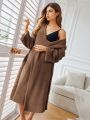 Teddy Bear Design Belted Drop Shoulder Long Robe