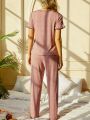 Women's Pyjamas Set With Bowknot Decor & Frill Hem Design