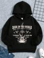 Teen Girl Slogan & Guitar Graphic Drop Shoulder Hoodie