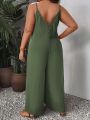 SHEIN VCAY Plus Size Solid Color Wide Leg Jumpsuit With Spaghetti Strap