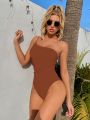 SHEIN Swim Chicsea Ruched One Shoulder One Piece Swimsuit