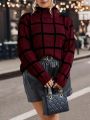 Plus Size Plaid Turtleneck Sweater Pullover