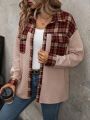 Contrast Plaid Print Drop Shoulder Flap Pocket Coat