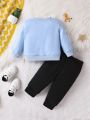 Baby Boys' Casual Animal Printed Long Sleeve Sweatshirt And Jogger Pants Set, Spring/autumn