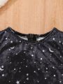 SHEIN Baby Girl Galaxy Print Contrast Mesh Gigot Sleeve Dress