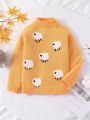 Girls' Lovely Stand Collar Yellow Sweater With Sheep Pattern