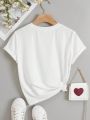Tween Girls' Casual Short Sleeve Cartoon Pattern Round Neck T-Shirt, Suitable For Summer