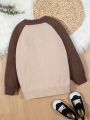 SHEIN Kids EVRYDAY Boys' (little Kid) Pullover Sweater With Letter Embroidery And Drop Shoulder Design