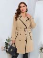 SHEIN Clasi Plus Contrast Binding Double Breasted Belted Trench Coat