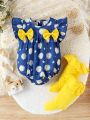 Baby Girl Daisy & Bow Decorated Romper With Footies