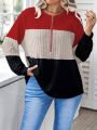 SHEIN Essnce Women's Plus Size Color Block Half Zipper Front Sweatshirt