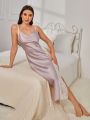 Women's Lace Stitching High Slit Suspender Nightgown