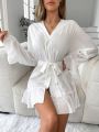 Flounce Sleeve Ruffle Hem Belted Lounge Robe