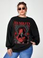 whatsupdale Plus Figure & Letter Graphic Drop Shoulder Sweatshirt