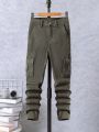 Solid Color Workwear Denim Long Pants For Tween Boy