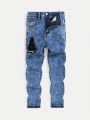 SHEIN Tween Boy Letter Patched Jeans