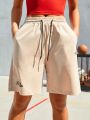 Street Sport Mountain And Letter Print Drawstring Waist Athletic Shorts