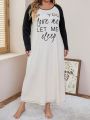 Plus Slogan Graphic Contrast Raglan Sleeve Nightdress