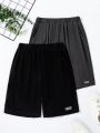 SHEIN Kids EVRYDAY Tween Boys Elastic Waist Patched Shorts